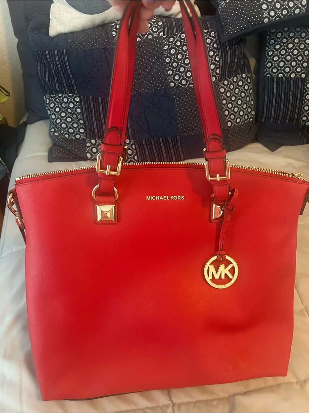 Michael Kors Red Tote with Gold Hardware